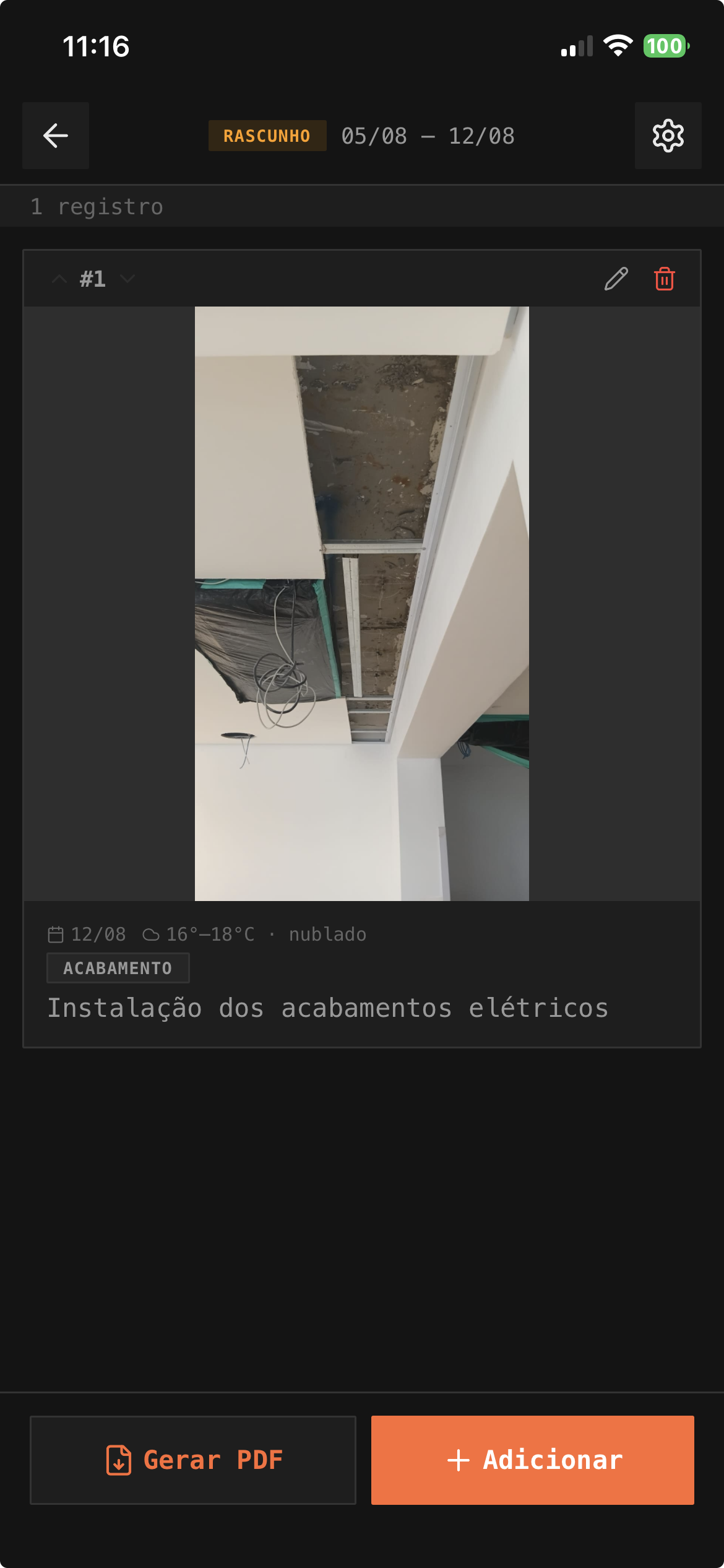 Relatório de obra no app