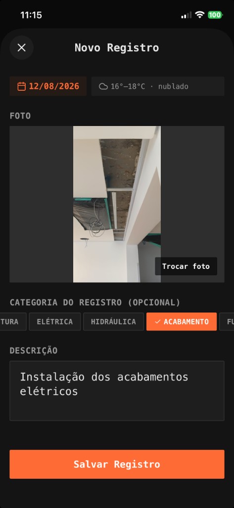 Entrada do relatório de obra